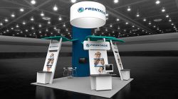Custom trade show exhibit structures, like design # 105310V1 stand out on the convention floor. Draw eyes to your trade show booth with exciting custom exhibits & displays. We can customize any trade show exhibit or display to your specifications.
