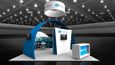 Custom trade show exhibit structures, like design # 105470V3 stand out on the convention floor. Draw eyes to your trade show booth with exciting custom exhibits & displays. We can customize any trade show exhibit or display to your specifications.