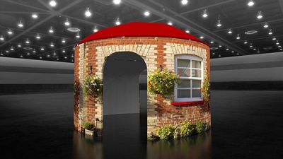 Custom trade show exhibit structures, like design # 107466V1 stand out on the convention floor. Draw eyes to your trade show booth with exciting custom exhibits & displays. We can customize any trade show exhibit or display to your specifications.