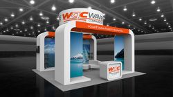 Custom trade show exhibit structures, like design # 107529V1 stand out on the convention floor. Draw eyes to your trade show booth with exciting custom exhibits & displays. We can customize any trade show exhibit or display to your specifications.