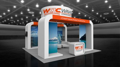 Custom trade show exhibit structures, like design # 107529V1 stand out on the convention floor. Draw eyes to your trade show booth with exciting custom exhibits & displays. We can customize any trade show exhibit or display to your specifications.