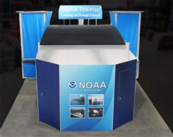 Custom trade show exhibit structures, like design # 320018 stand out on the convention floor. Draw eyes to your trade show booth with exciting custom exhibits & displays. We can customize any trade show exhibit or display to your specifications.