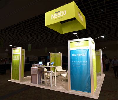 Custom trade show exhibit structures, like design # 320153 stand out on the convention floor. Draw eyes to your trade show booth with exciting custom exhibits & displays. We can customize any trade show exhibit or display to your specifications.