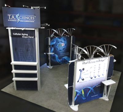Custom trade show exhibit structures, like design # 324952 stand out on the convention floor. Draw eyes to your trade show booth with exciting custom exhibits & displays. We can customize any trade show exhibit or display to your specifications.