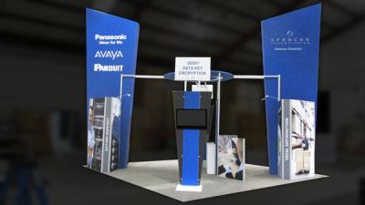 Custom trade show exhibit structures, like design # 325683 stand out on the convention floor. Draw eyes to your trade show booth with exciting custom exhibits & displays. We can customize any trade show exhibit or display to your specifications.