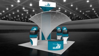 Custom trade show exhibit structures, like design # 53192 stand out on the convention floor. Draw eyes to your trade show booth with exciting custom exhibits & displays. We can customize any trade show exhibit or display to your specifications.