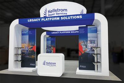 Custom trade show exhibit structures, like design # 584340 stand out on the convention floor. Draw eyes to your trade show booth with exciting custom exhibits & displays. We can customize any trade show exhibit or display to your specifications.