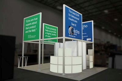 Custom trade show exhibit structures, like design # 592699 stand out on the convention floor. Draw eyes to your trade show booth with exciting custom exhibits & displays. We can customize any trade show exhibit or display to your specifications.