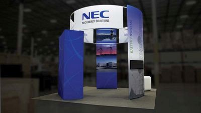 Custom trade show exhibit structures, like design # 596883 stand out on the convention floor. Draw eyes to your trade show booth with exciting custom exhibits & displays. We can customize any trade show exhibit or display to your specifications.