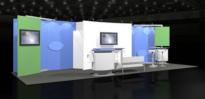 Custom trade show exhibit structures, like design # 50432 stand out on the convention floor. Draw eyes to your trade show booth with exciting custom exhibits & displays. We can customize any trade show exhibit or display to your specifications.