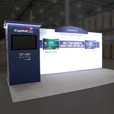 Custom trade show exhibit structures, like design # 0739906 stand out on the convention floor. Draw eyes to your trade show booth with exciting custom exhibits & displays. We can customize any trade show exhibit or display to your specifications.