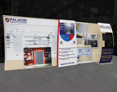 Custom trade show exhibit structures, like design # 0747628 stand out on the convention floor. Draw eyes to your trade show booth with exciting custom exhibits & displays. We can customize any trade show exhibit or display to your specifications.
