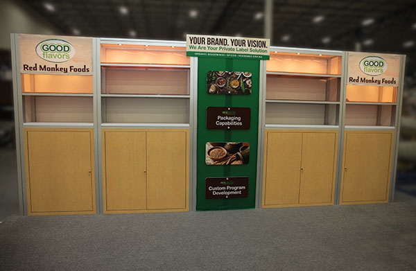 Custom trade show exhibit structures, like design # 105801V4 stand out on the convention floor. Draw eyes to your trade show booth with exciting custom exhibits & displays. We can customize any trade show exhibit or display to your specifications.