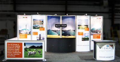 Custom trade show exhibit structures, like design # 318940 stand out on the convention floor. Draw eyes to your trade show booth with exciting custom exhibits & displays. We can customize any trade show exhibit or display to your specifications.