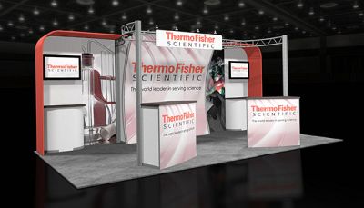 Custom trade show exhibit structures, like design # 48627 stand out on the convention floor. Draw eyes to your trade show booth with exciting custom exhibits & displays. We can customize any trade show exhibit or display to your specifications.