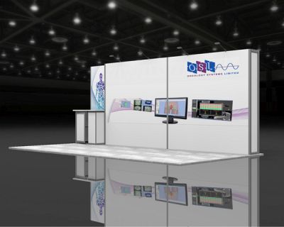 Custom trade show exhibit structures, like design # 61031R1 stand out on the convention floor. Draw eyes to your trade show booth with exciting custom exhibits & displays. We can customize any trade show exhibit or display to your specifications.