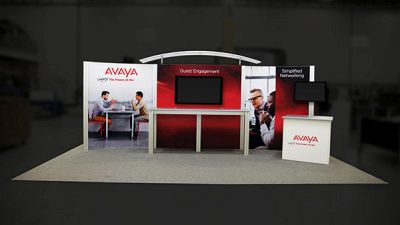 Custom trade show exhibit structures, like design # 612113 stand out on the convention floor. Draw eyes to your trade show booth with exciting custom exhibits & displays. We can customize any trade show exhibit or display to your specifications.