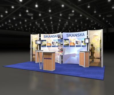 Custom trade show exhibit structures, like design # 63253 stand out on the convention floor. Draw eyes to your trade show booth with exciting custom exhibits & displays. We can customize any trade show exhibit or display to your specifications.