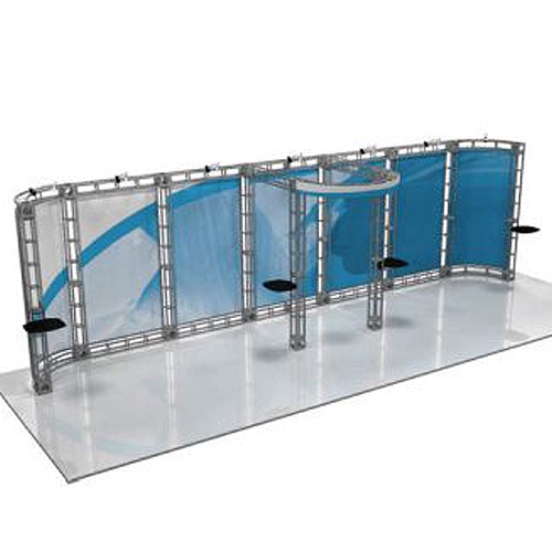 This 10 x 30 custom trade show truss system will help you stand out at the next trade show, drawing attention from across the exhibit floor.  Truss exhibits are one of the most structurally elaborate trade show displays.  They are popular with exhibitors