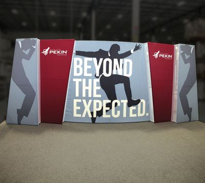 Custom trade show exhibit structures, like design # 673427 stand out on the convention floor. Draw eyes to your trade show booth with exciting custom exhibits & displays. We can customize any trade show exhibit or display to your specifications.