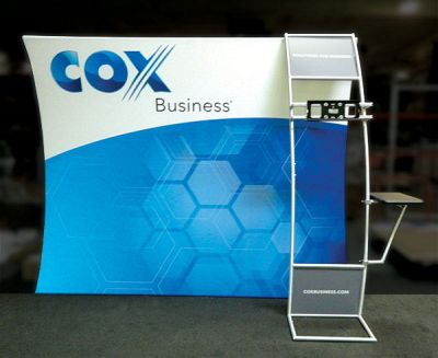 Custom trade show exhibit structures, like design # 0386757 stand out on the convention floor. Draw eyes to your trade show booth with exciting custom exhibits & displays. We can customize any trade show exhibit or display to your specifications.