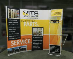 Custom trade show exhibit structures, like design # 0386942 stand out on the convention floor. Draw eyes to your trade show booth with exciting custom exhibits & displays. We can customize any trade show exhibit or display to your specifications.