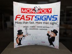 Custom trade show exhibit structures, like design # 0400899 stand out on the convention floor. Draw eyes to your trade show booth with exciting custom exhibits & displays. We can customize any trade show exhibit or display to your specifications.