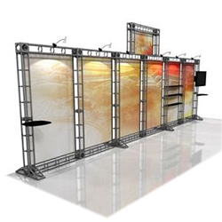 This 10 x 30 custom trade show truss system will help you stand out at the next trade show, drawing attention from across the exhibit floor.  Truss exhibits are one of the most structurally elaborate trade show displays.  They are popular with exhibitors