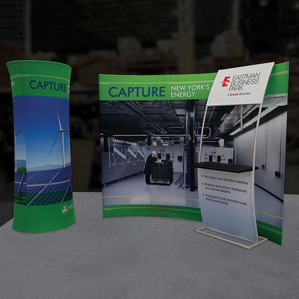 Custom trade show exhibit structures, like design # 0751055 stand out on the convention floor. Draw eyes to your trade show booth with exciting custom exhibits & displays. We can customize any trade show exhibit or display to your specifications.