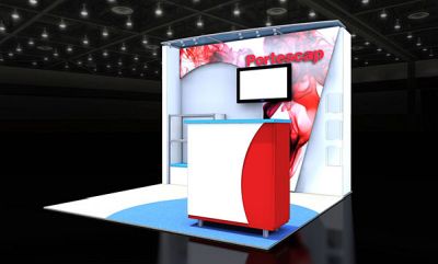 Custom trade show exhibit structures, like design # 50382 stand out on the convention floor. Draw eyes to your trade show booth with exciting custom exhibits & displays. We can customize any trade show exhibit or display to your specifications.