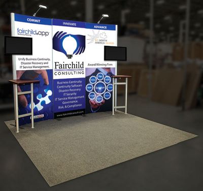 Custom trade show exhibit structures, like design # 638316 stand out on the convention floor. Draw eyes to your trade show booth with exciting custom exhibits & displays. We can customize any trade show exhibit or display to your specifications.