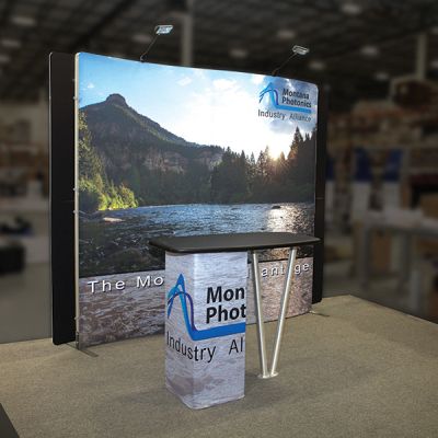 Custom trade show exhibit structures, like design # 672752 stand out on the convention floor. Draw eyes to your trade show booth with exciting custom exhibits & displays. We can customize any trade show exhibit or display to your specifications.