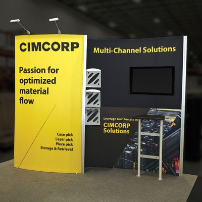 Custom trade show exhibit structures, like design # 682755 stand out on the convention floor. Draw eyes to your trade show booth with exciting custom exhibits & displays. We can customize any trade show exhibit or display to your specifications.