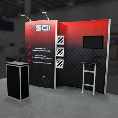 Custom trade show exhibit structures, like design # 723519 stand out on the convention floor. Draw eyes to your trade show booth with exciting custom exhibits & displays. We can customize any trade show exhibit or display to your specifications.