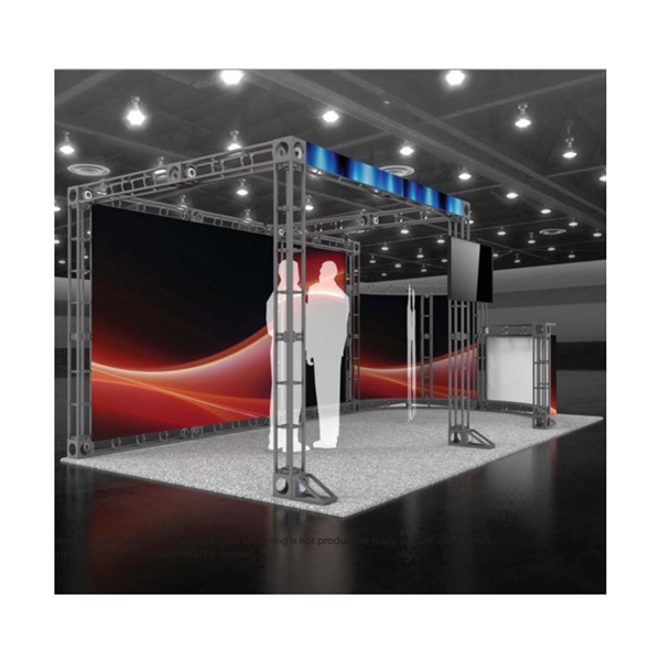 Custom trade show exhibit structures, like design # 50633 stand out on the convention floor. Draw eyes to your trade show booth with exciting custom exhibits & displays. We can customize any trade show exhibit or display to your specifications.