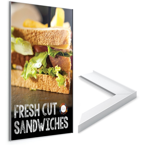 Flair Signware Perimeter Frame designed to get your marketing message noticed on the trade show or retail floor. These store displays hold 24in x 36in custom graphics that are easy to replace & update.