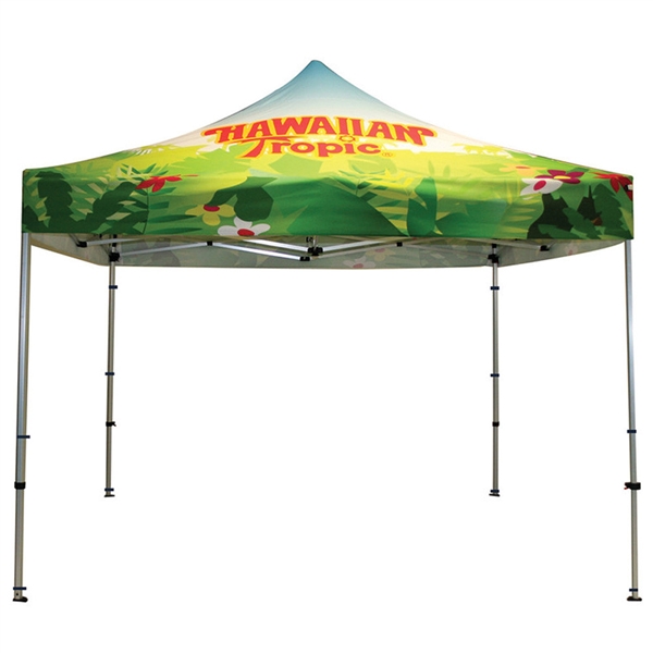 Classic Casita Canopy Aluminum Tent 10 ft. Classic Graphic Package are an excellent way to provide shade for outdoor events. This canopy has a 10ft x 10ft footprint with five height settings settings on the legs.
