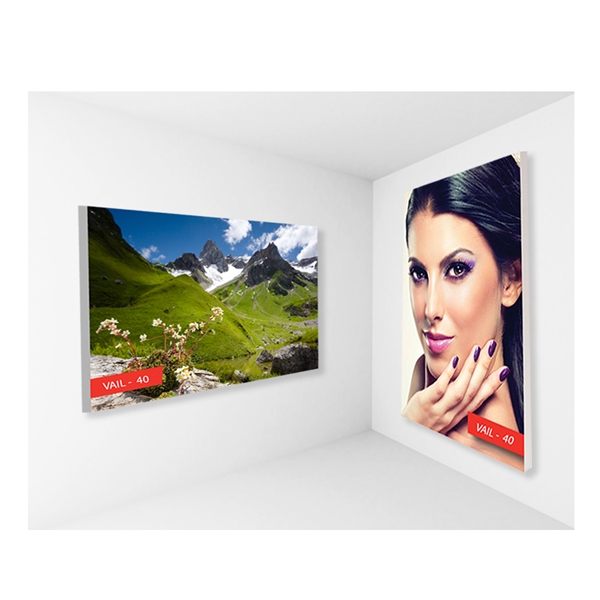 2ft x 2ft Vail 40S Non-Backlit Single-Sided Graphic Package. Vail-120DB Fabric Frame can be use in Retail Stores, Malls, Kiosks, Restaurants, Art Galleries, Grand Openings, Trade Shows, Offices, Showrooms.