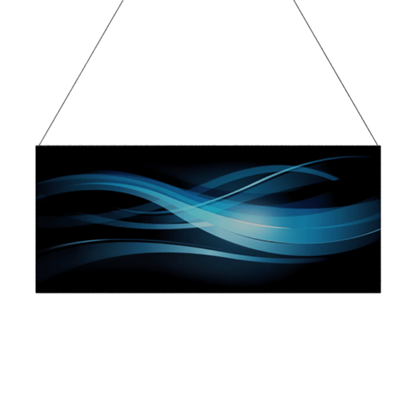 14ft x 6ft Double-Sided Flat Hanging Sign (Graphic & Hardware) is a must have at your next trade show. This ceiling banner is printed on quality fabric. Available shapes hanging sign are round, flat, square, curved square, tapered square and triangle