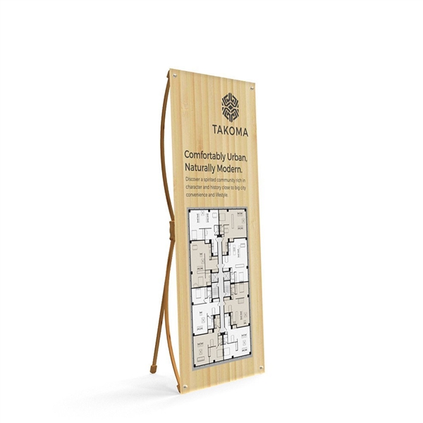 32.5in x 72in X-Stand Banner Stand Display. This eco-friendly lightweight bamboo banner stand is the ideal advertising display for the cost-conscious consumer. Quick and easy to assemble, rapidly set up in a minute.