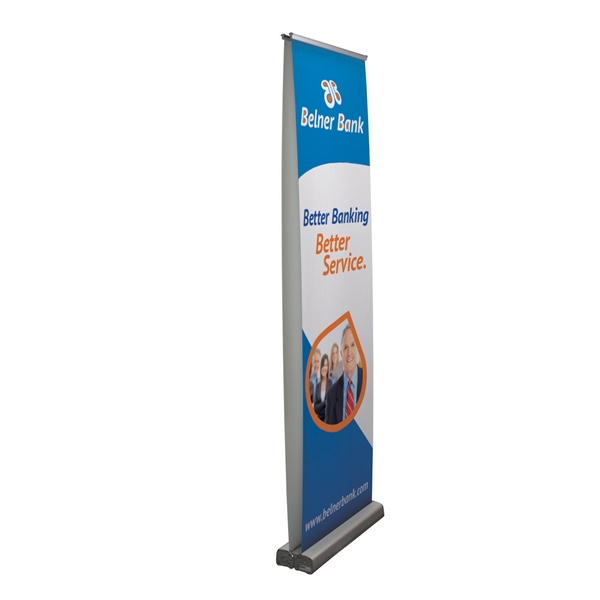 24in Optimum Retractor Dye-Sub Double-Sided Banner Stand Kit. Optimize space and double-up your message with this versatile and durable Optimum Double Sided Retractable Banner Stand! Premium, double-sided retractable banner stand for next Trade Show