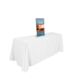 8in x 16in Deluxe Mini Retractor TableTop Banner Stand Kit a tabletop display solution that will not tip over. Tabletop banner stands are highly portable for marketing on the go, also great for counter marketing.