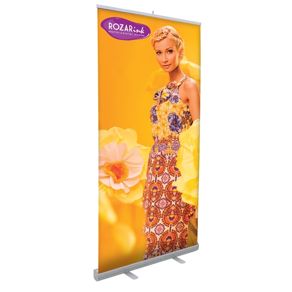 36in Economy Retractor Banner Stand with Vinyl Print Black the most economical retractor on the market. Its lighter duty mechanism makes it appropriate for temporary displays or for advertising seasonal specials.