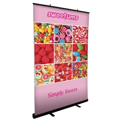 48in Economy Retractor Banner Stand with Fabric Print Silver the most economical retractor on the market. Its lighter duty mechanism makes it appropriate for temporary displays or for advertising seasonal specials.