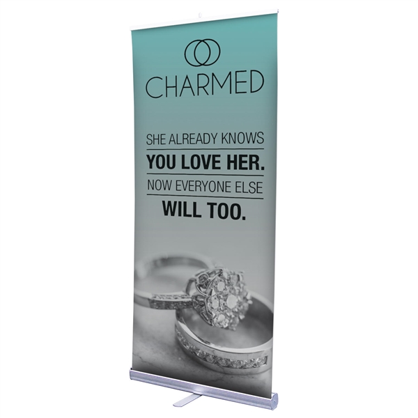 33.5in Economy Plus Retractor with Vinyl Banner is ideal for a point-of-sale display. Wide selection of banner stands including roll up banners, promotional flags, and graphic displays. Great promotional tools for trade shows and retail.