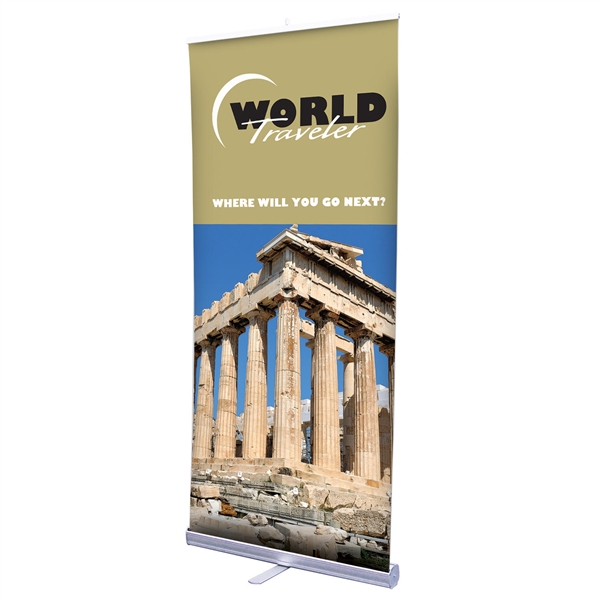 33.5in Economy Plus Retractor with Opaque Fabric Banner is ideal for a point-of-sale display. Wide selection of banner stands including roll up banners, promotional flags, and graphic displays. Great promotional tools for trade shows and retail.
