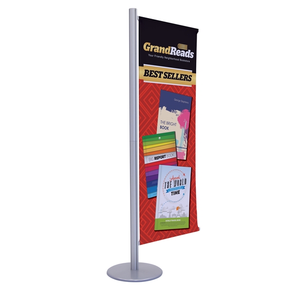 2ft x 6ft Flex Single-Banner Display Kit. This display's versatile central post can be customized with banners and lit racks. We've created three kits to get started, but add-ons are interchangeable so you can create your own configuration.