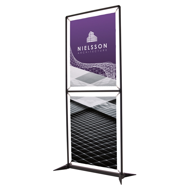 3ft x 7ft FrameWorx Stack Titan No-Curl Opaque Fabric Single-Sided Kit. This clever twist on our FrameWorx banner display features two separate banners instead of just one.