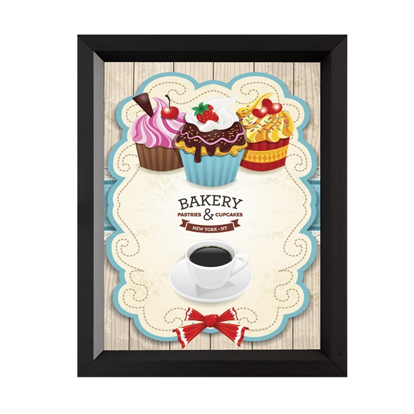 8.5in x 11in Top Load Black Frame Sign Display Kit The Slide-In Frame features a concealed top loading slot so you can change graphics easily and quickly without removing the frame.Top Load Frame makes the graphic appear like a permanent fixture on  wall