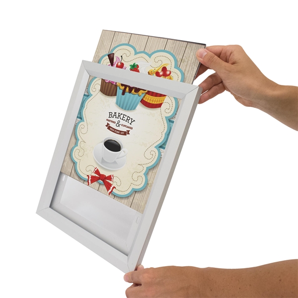 17in x 22in Top Load Silver Frame Sign Display Kit The Slide-In Frame features a concealed top loading slot so you can change graphics easily and quickly without removing the frame.Top Load Frame makes the graphic appear like a permanent fixture on  wall